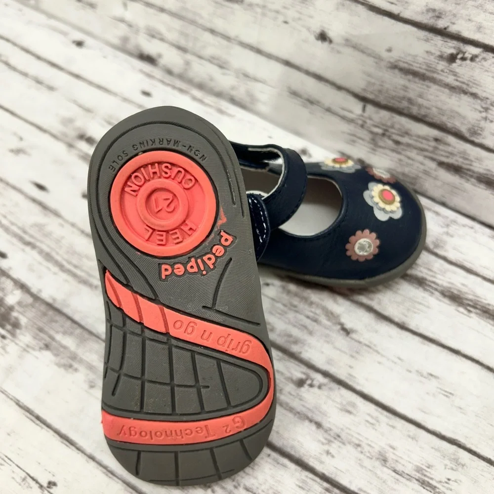 Pediped Floral Kids Shoes Navy and Pink Baby Size 5.5 Heel Cushion Comfort